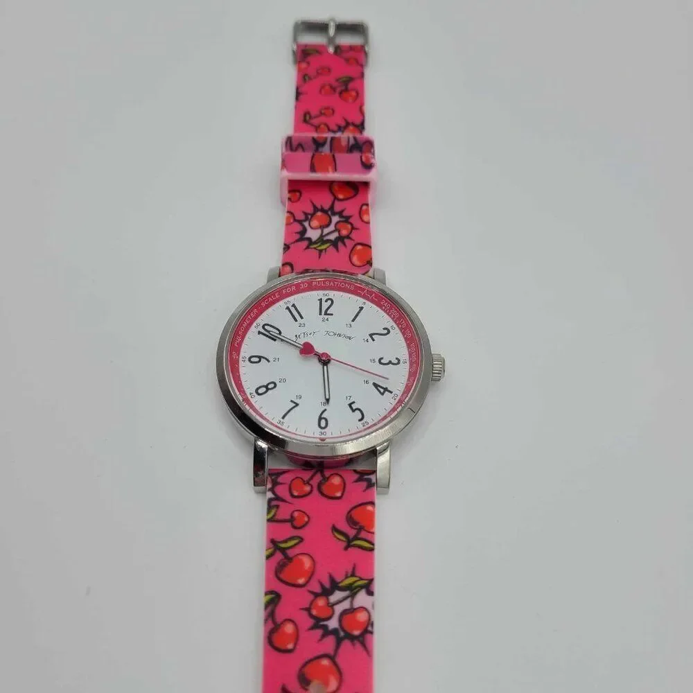 Betsey Johnson Red Cherries Nurses Watch NWOT! WORKS!